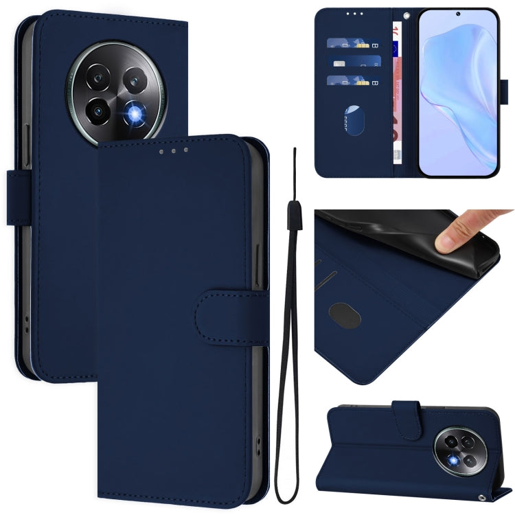 Skin Feel Solid Color Leather Phone Case with Lanyard, For Realme 13+ 5G Global