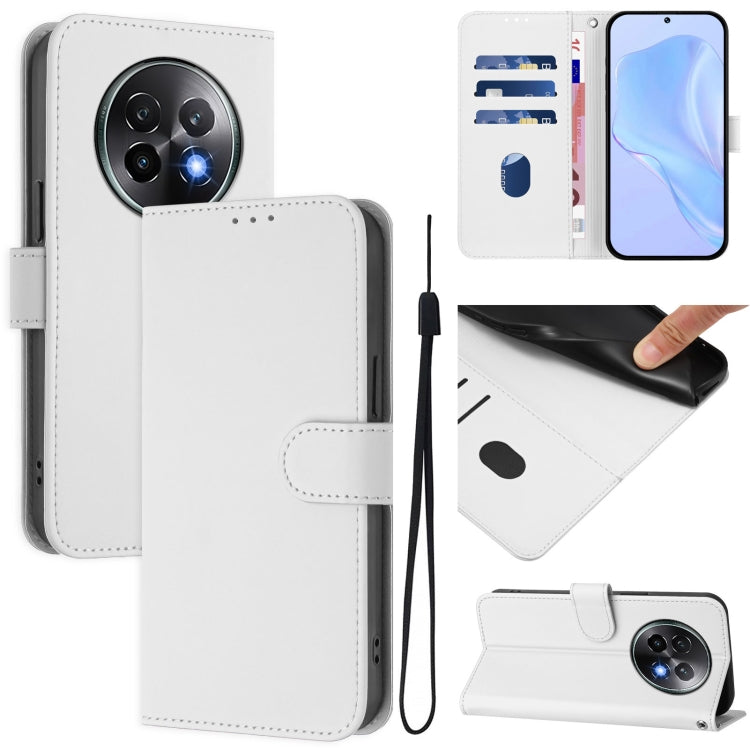 Skin Feel Solid Color Leather Phone Case with Lanyard, For Realme 13+ 5G Global
