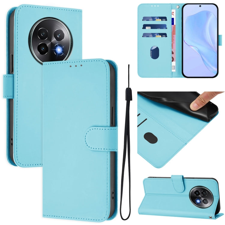 Skin Feel Solid Color Leather Phone Case with Lanyard, For Realme 13+ 5G Global
