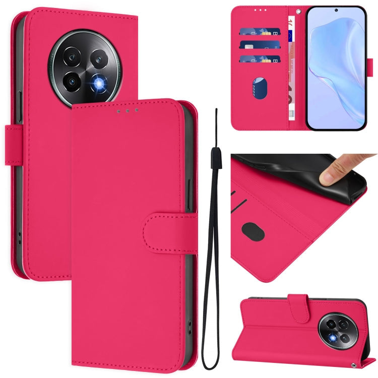 Skin Feel Solid Color Leather Phone Case with Lanyard, For Realme 13+ 5G Global