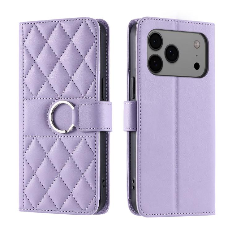 Ring Buckle Rhombic Leather Phone Case, For iPhone 18 Pro, For iPhone 18 Pro Max, For iPhone 17e / 16e, For iPhone 17 Pro Max