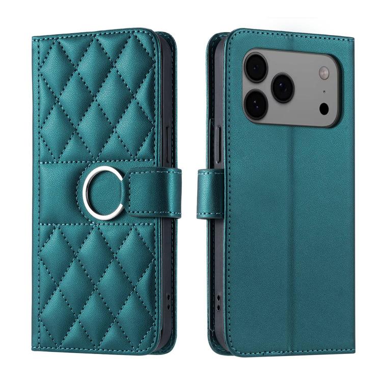 Ring Buckle Rhombic Leather Phone Case, For iPhone 18 Pro, For iPhone 18 Pro Max, For iPhone 17e / 16e, For iPhone 17 Pro Max
