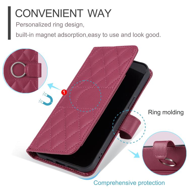 Ring Buckle Rhombic Leather Phone Case, For iPhone 18 Pro, For iPhone 18 Pro Max, For iPhone 17e / 16e, For iPhone 17 Pro Max