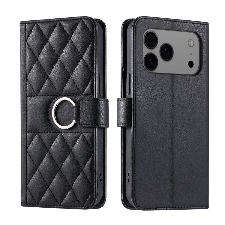 Ring Buckle Rhombic Leather Phone Case, For iPhone 18 Pro, For iPhone 18 Pro Max, For iPhone 17e / 16e, For iPhone 17 Pro Max