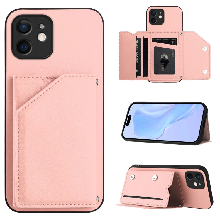 Skin Feel Four Card Slots Phone Case with Wrist Strap, For iPhone 13 mini, For iPhone 12, For iPhone 12 Pro Max, For iPhone 12 Pro