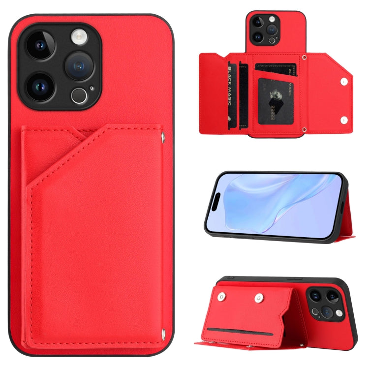 Skin Feel Four Card Slots Phone Case with Wrist Strap, For iPhone 15 Pro Max, For iPhone 15 Pro, For iPhone 15 Plus, For iPhone 15