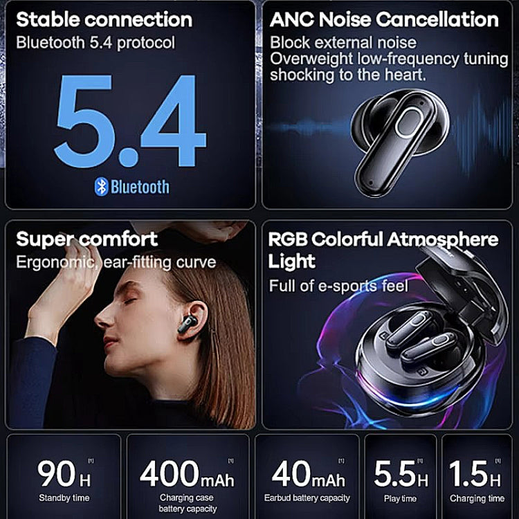 REMAX GameBuds G9 ANC Noise Reduction Gaming Wireless Bluetooth Earphones(Black)