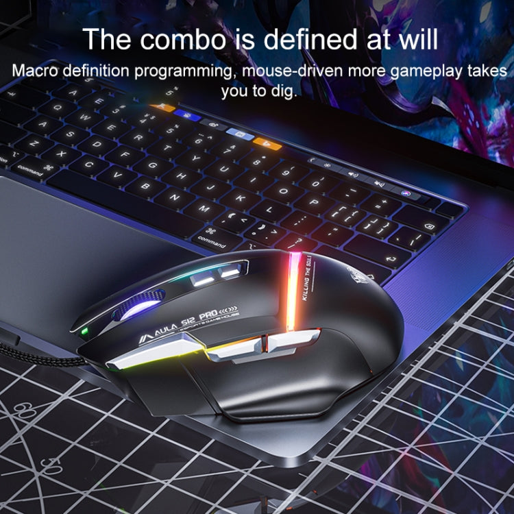 AULA S12 Pro 12800DPI Wired RGB Gaming Mouse(White)