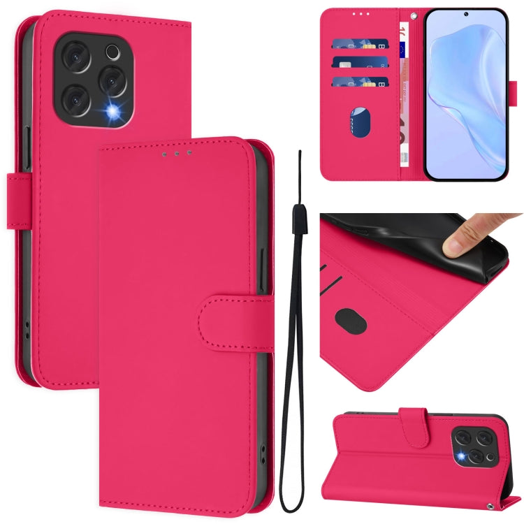 Skin Feel Solid Color Leather Phone Case with Lanyard, For Doogee N55 Plus