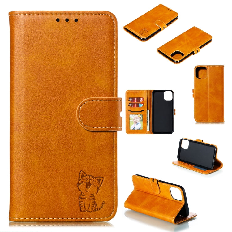 Embossed Happy Cat Pattern Horizontal Flip Leather Case with Holder & Card Slots & Wallet & Photo Frame, For iPhone 12 mini, For iPhone 12 / 12 Pro, For iPhone 12 Pro Max