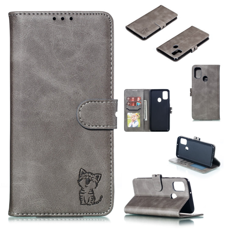 Embossed Happy Cat Pattern Horizontal Flip Leather Case with Holder & Card Slots & Wallet & Photo Frame, For Samsung Galaxy A21s, For Samsung Galaxy A71 5G, For Samsung Galaxy Note20, For Samsung Galaxy Note20 Ultra