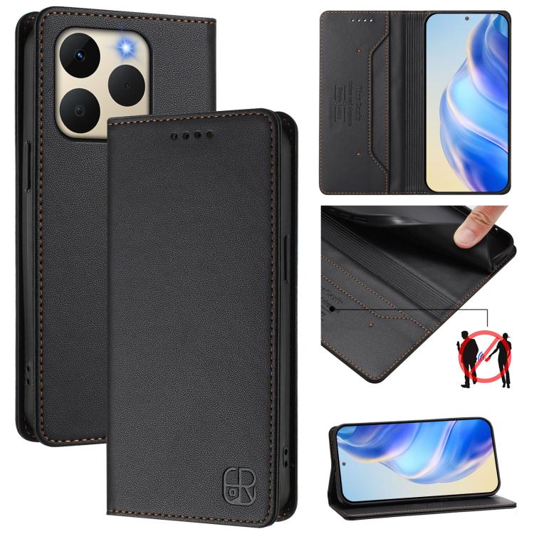 RC01 Dual-Folded Magnetic Suction RFID Leather Phone Case, For Realme P4 Pro 5G, For Realme P4, For Realme 15T 5G Global