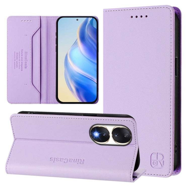 RC01 Dual-Folded Magnetic Suction RFID Leather Phone Case, For Honor 90, For Honor X7a / Honor Play7T, For Honor Magic5 Pro