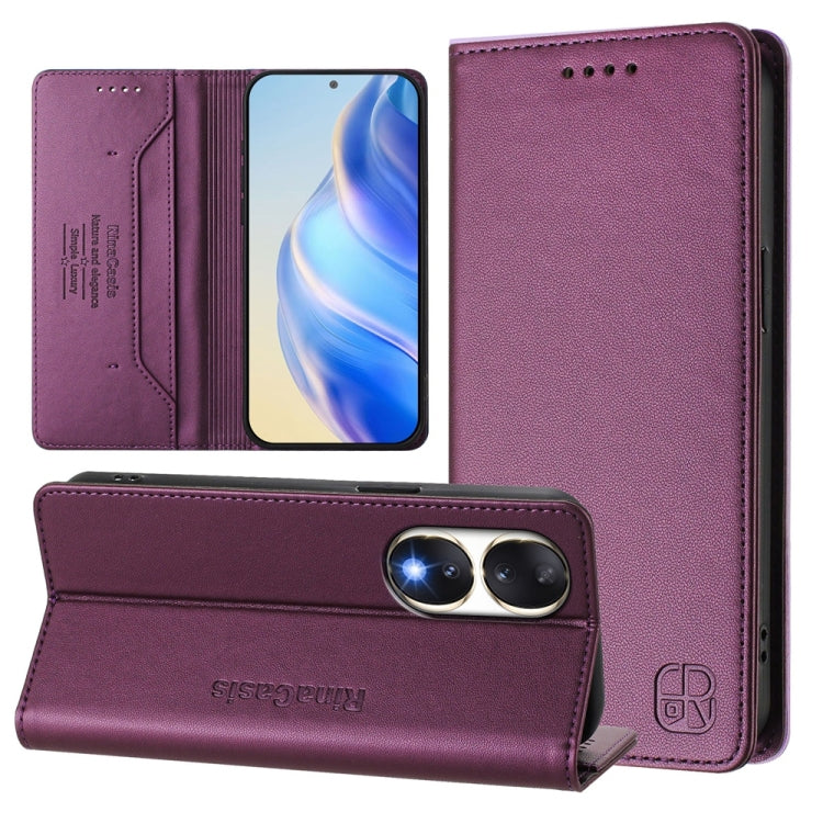 RC01 Dual-Folded Magnetic Suction RFID Leather Phone Case, For Honor 90, For Honor X7a / Honor Play7T, For Honor Magic5 Pro
