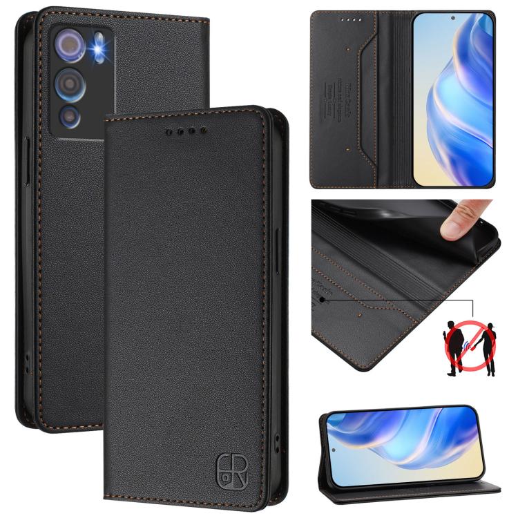 RC01 Dual-Folded Magnetic Suction RFID Leather Phone Case, For Doogee Note 56 / Note 56 Pro, For Doogee N60 Pro, For Doogee Note 59 / Note 59 Pro