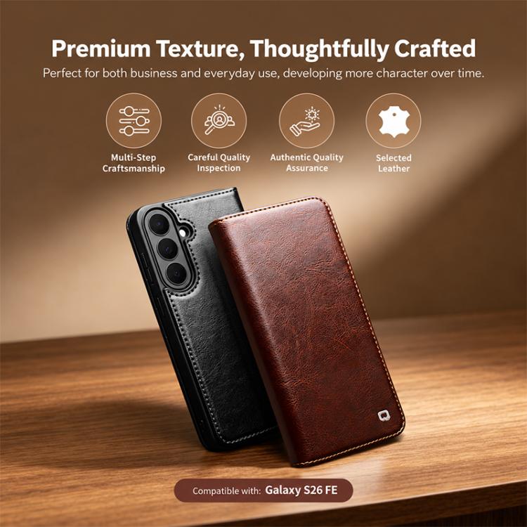 QIALINO Genuine Leather Phone Case, For Samsung Galaxy S26+ 5G, For Samsung Galaxy S26 Ultra 5G, For Samsung Galaxy S26 5G, For Samsung Galaxy S25 5G, For Samsung Galaxy S25+ 5G, For Samsung Galaxy S25 Ultra 5G