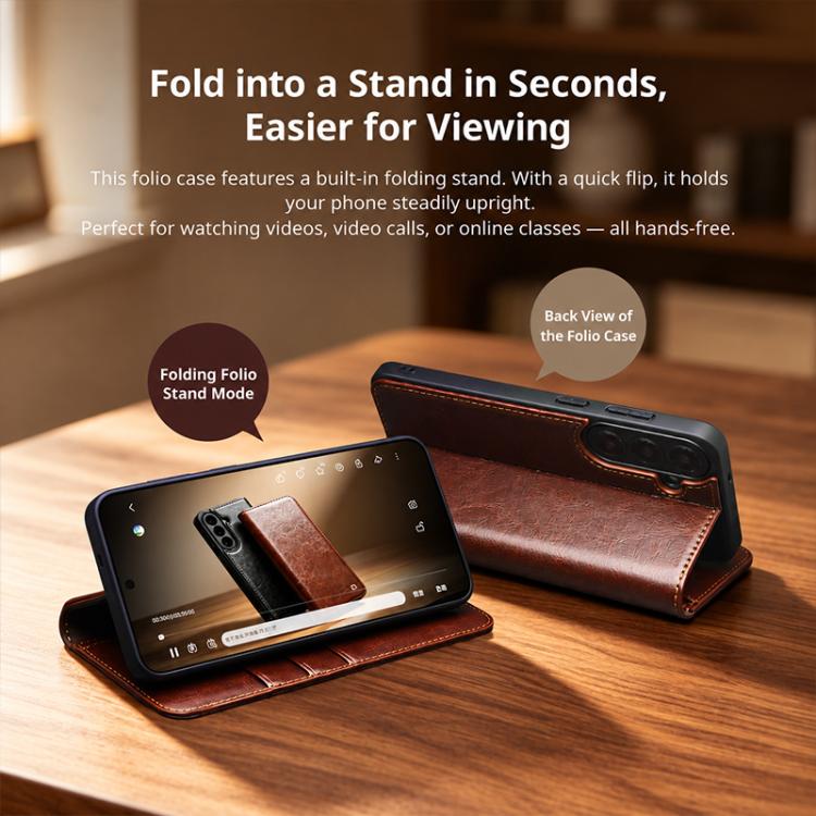 QIALINO Genuine Leather Phone Case, For Samsung Galaxy S26+ 5G, For Samsung Galaxy S26 Ultra 5G, For Samsung Galaxy S26 5G, For Samsung Galaxy S25 5G, For Samsung Galaxy S25+ 5G, For Samsung Galaxy S25 Ultra 5G