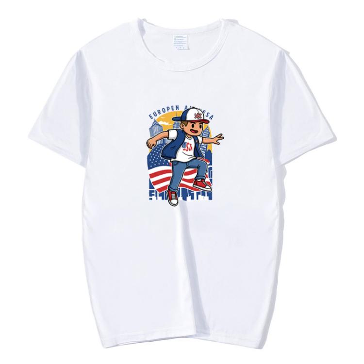 Boy Printed Round Neck Modal Short Sleeve T-shirt Print On Your Demand, XL, POD T-Shirt, XXL