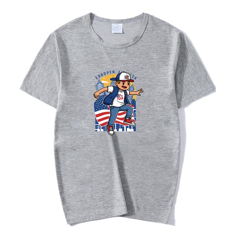 Boy Printed Round Neck Modal Short Sleeve T-shirt Print On Your Demand, XXL, POD T-Shirt, XXXL