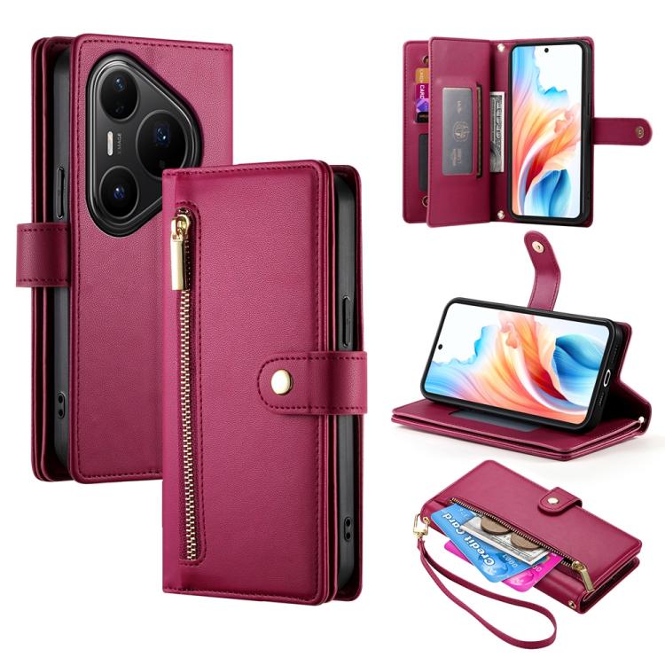 Nine Card-slot Zipper Wallet Bag Leather Phone Case, For Huawei Enjoy 90 / Enjoy 90 Plus / nova Y74, For Huawei Pura 80 Ultra 5G, For Huawei Pura 80 Pro 5G / Pura 80 Pro+ 5G, For Huawei Pura 80 5G