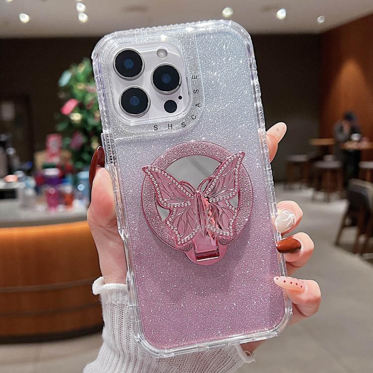 Mirror Butterfly Holder Glitterr MagSafe Phone Case, For iPhone 16 Pro Max, For iPhone 16 Pro, For iPhone 16 Plus, For iPhone 16