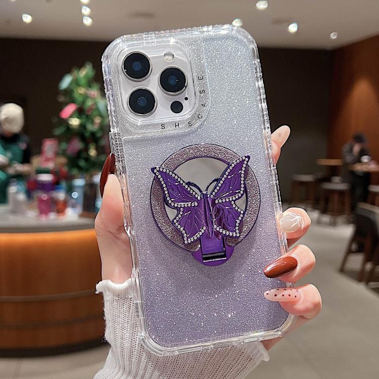 Mirror Butterfly Holder Glitterr MagSafe Phone Case, For iPhone 16 Pro Max, For iPhone 16 Pro, For iPhone 16 Plus, For iPhone 16