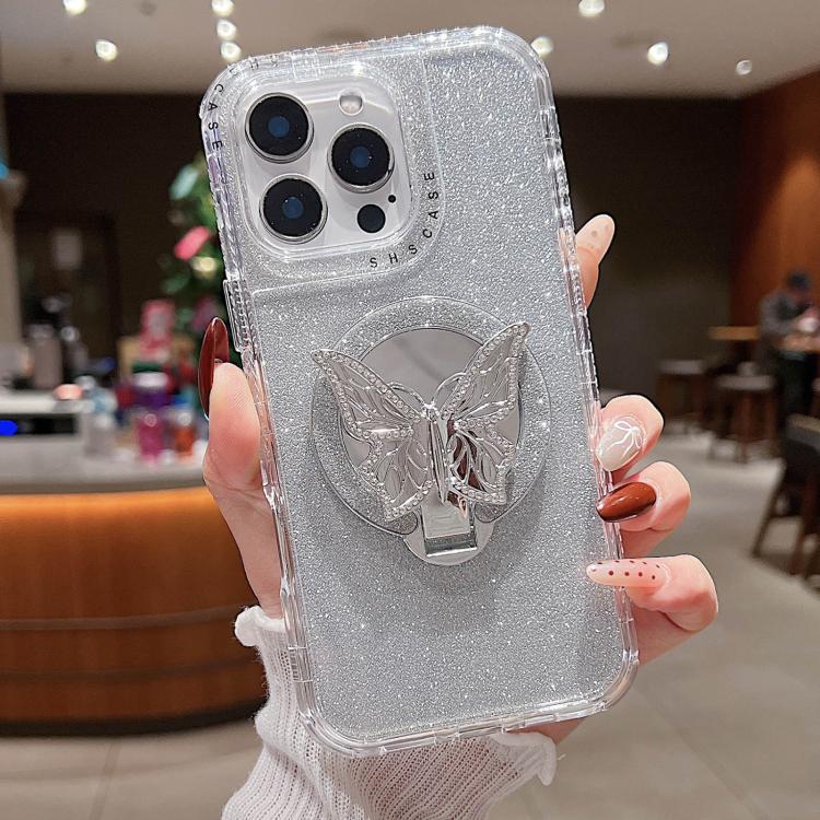 Mirror Butterfly Holder Glitterr MagSafe Phone Case, For iPhone 16 Pro Max, For iPhone 16 Pro, For iPhone 16 Plus, For iPhone 16