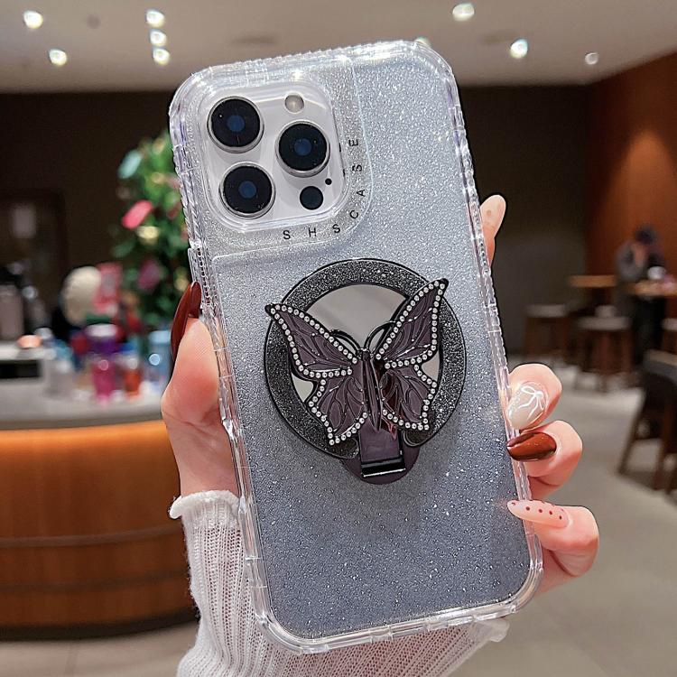 Mirror Butterfly Holder Glitterr MagSafe Phone Case, For iPhone 16 Pro Max, For iPhone 16 Pro, For iPhone 16 Plus, For iPhone 16
