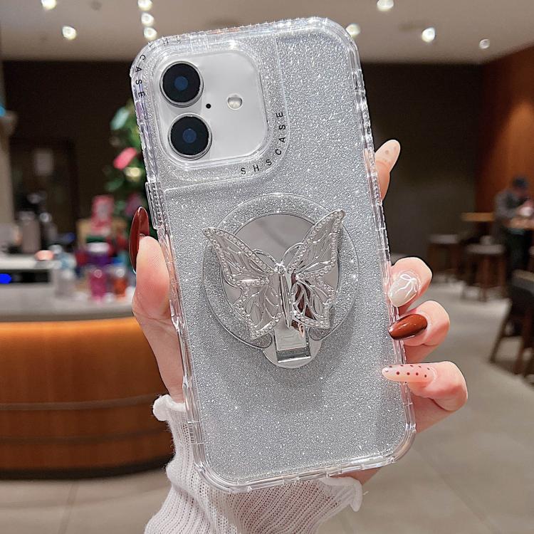 Mirror Butterfly Holder Glitterr MagSafe Phone Case, For iPhone 16 Pro Max, For iPhone 16 Pro, For iPhone 16 Plus, For iPhone 16