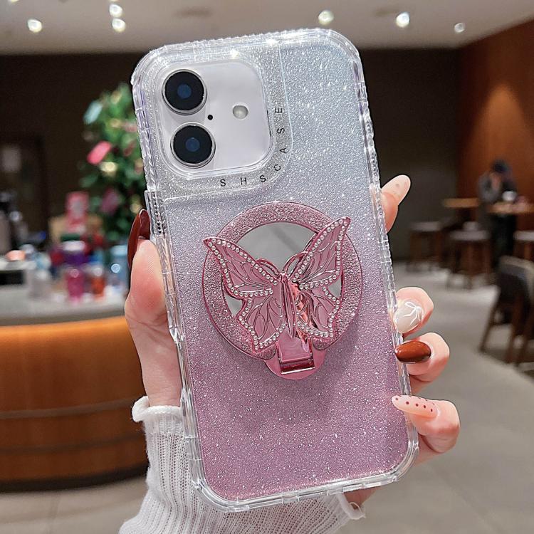 Mirror Butterfly Holder Glitterr MagSafe Phone Case, For iPhone 16 Pro Max, For iPhone 16 Pro, For iPhone 16 Plus, For iPhone 16