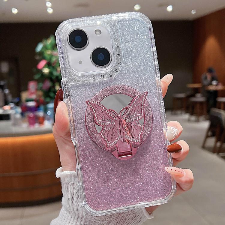 Mirror Butterfly Holder Glitterr MagSafe Phone Case, For iPhone 15 Pro Max, For iPhone 15 Pro, For iPhone 15 Plus, For iPhone 15