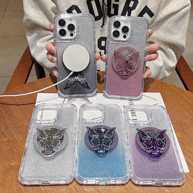 Mirror Butterfly Holder Glitterr MagSafe Phone Case, For iPhone 16 Pro Max, For iPhone 16 Pro, For iPhone 16 Plus, For iPhone 16