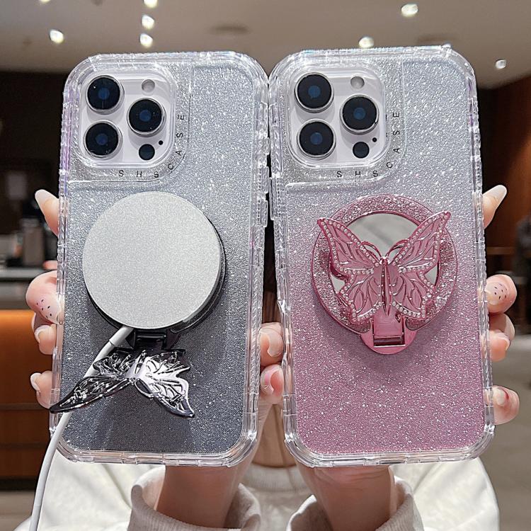 Mirror Butterfly Holder Glitterr MagSafe Phone Case, For iPhone 16 Pro Max, For iPhone 16 Pro, For iPhone 16 Plus, For iPhone 16