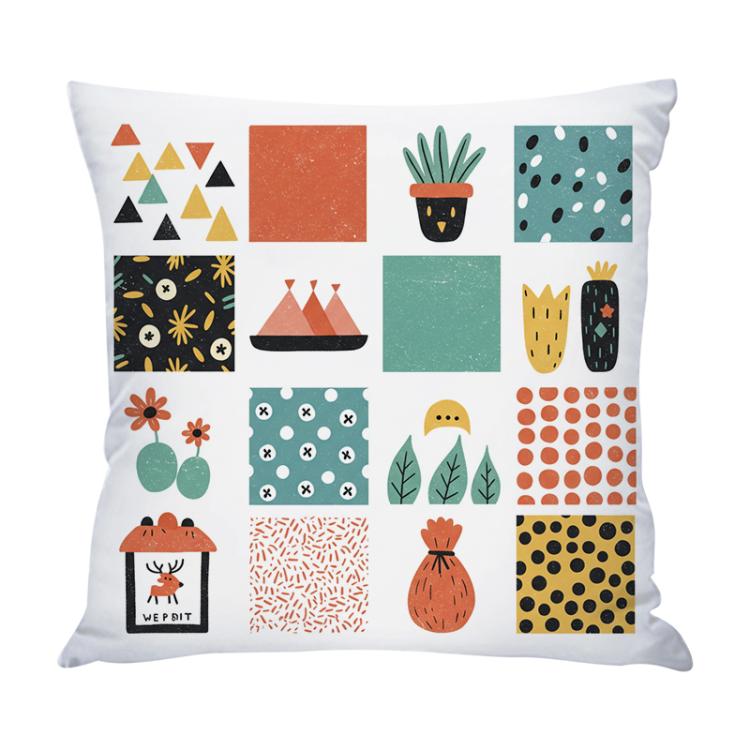 Grid Printed Sofa Pillow Case No Core Print On Your Demand, 35x35cm, 40x40cm, 45x45cm