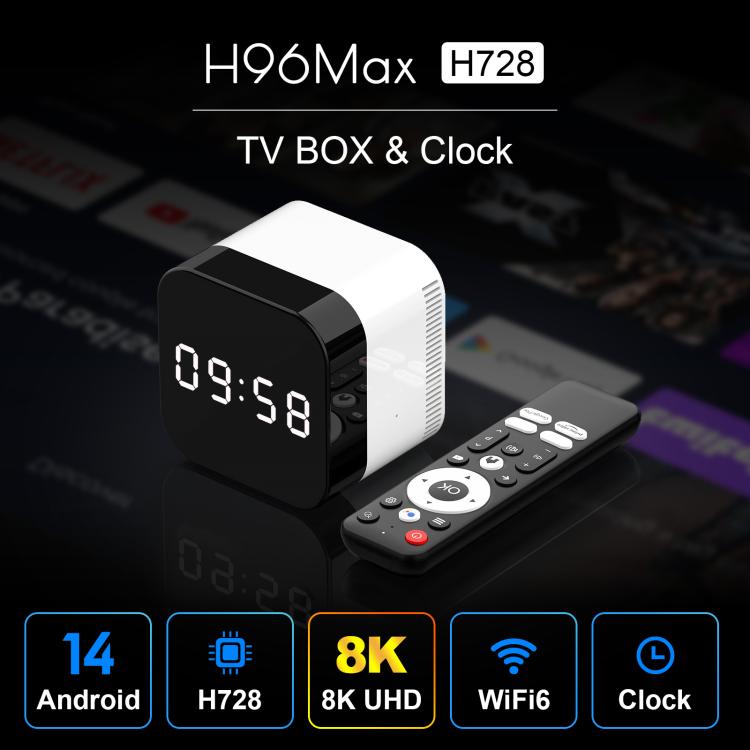 H96Max 8K UHD Android 14 Smart TV Box with Remote Control, Allwinner H728 Octa-Core, 2GB+16GB, 4GB+128GB