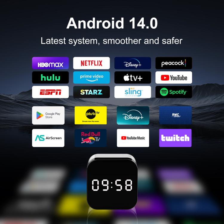 H96Max 8K UHD Android 14 Smart TV Box with Remote Control, Allwinner H728 Octa-Core, 2GB+16GB, 4GB+128GB