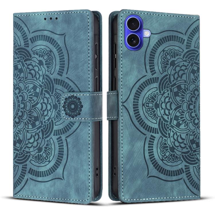 Mandala Embossed Retro Frosted Leather Phone Case, For iPhone 16, For iPhone 15 Pro Max, For iPhone 15 Pro, For iPhone 15 Plus