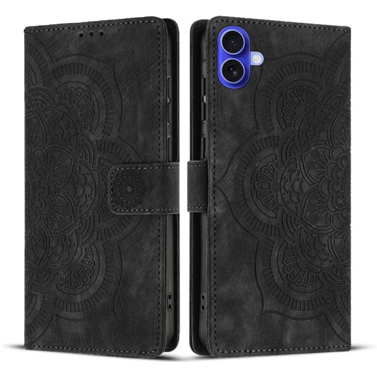 Mandala Embossed Retro Frosted Leather Phone Case, For iPhone 16, For iPhone 15 Pro Max, For iPhone 15 Pro, For iPhone 15 Plus
