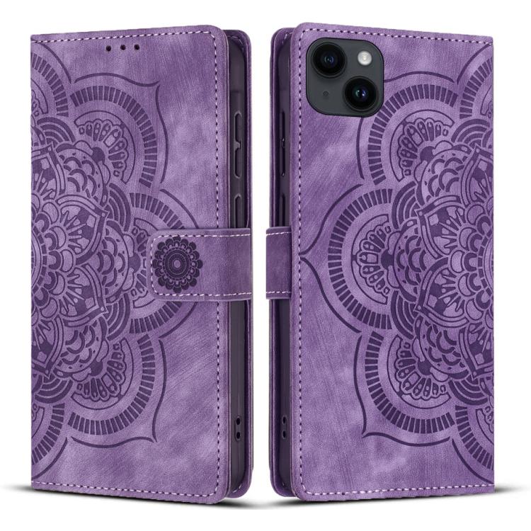 Mandala Embossed Retro Frosted Leather Phone Case, For iPhone 15, For iPhone 14 Plus, For iPhone 14 / 13, For iPhone 14 Pro