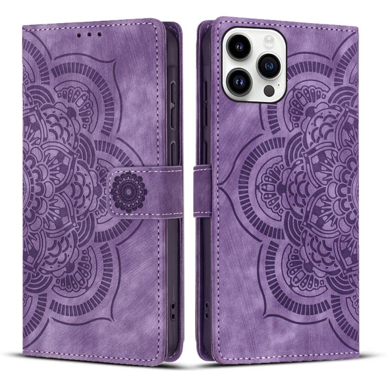 Mandala Embossed Retro Frosted Leather Phone Case, For iPhone 15, For iPhone 14 Plus, For iPhone 14 / 13, For iPhone 14 Pro