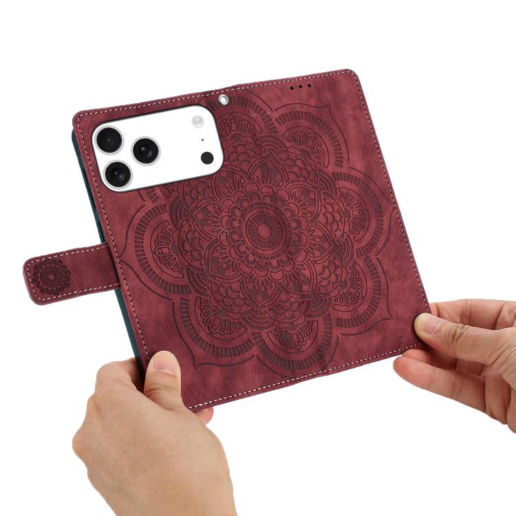 Mandala Embossed Retro Frosted Leather Phone Case, For iPhone 17e / 16e, For iPhone 17 Pro Max, For iPhone 17 Pro, For iPhone 17