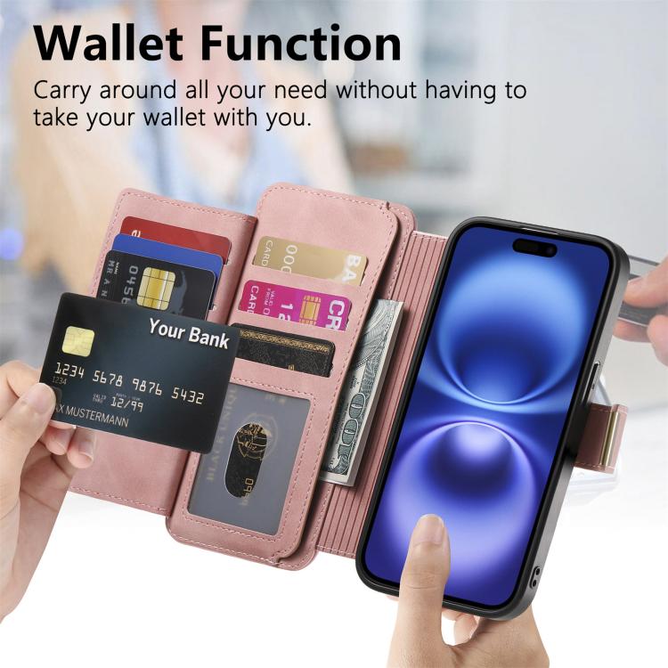 Ring Zipper Wallet RFID Blocking MagSafe Leather Phone Case, For iPhone 15 Pro, For iPhone 15 Plus, For iPhone 15