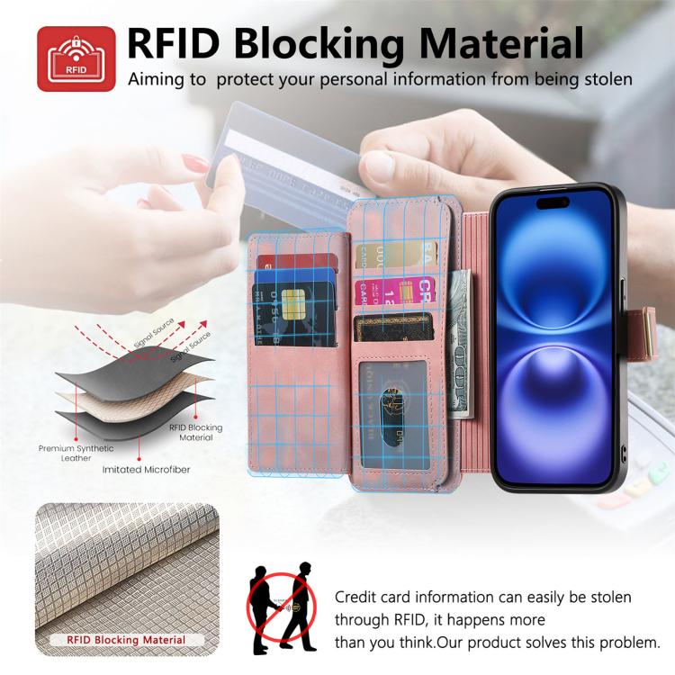 Ring Zipper Wallet RFID Blocking MagSafe Leather Phone Case, For iPhone 15 Pro, For iPhone 15 Plus, For iPhone 15