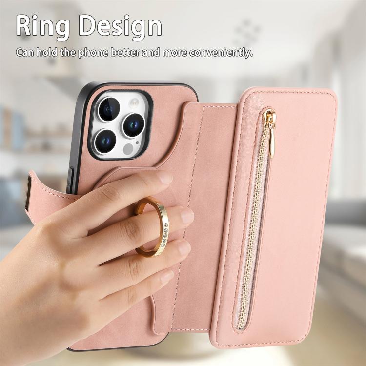 Ring Zipper Wallet RFID Blocking MagSafe Leather Phone Case, For iPhone 13, For iPhone 12 / 12 Pro, For iPhone 12 Pro Max