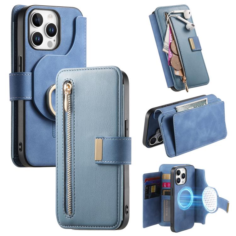 Ring Zipper Wallet RFID Blocking MagSafe Leather Phone Case, For iPhone 13, For iPhone 12 / 12 Pro, For iPhone 12 Pro Max