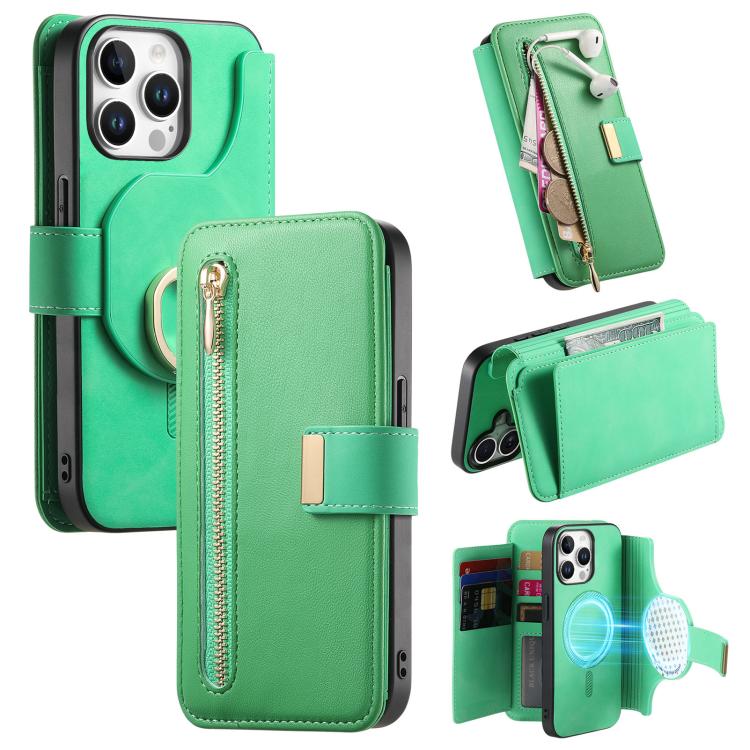 Ring Zipper Wallet RFID Blocking MagSafe Leather Phone Case, For iPhone 13, For iPhone 12 / 12 Pro, For iPhone 12 Pro Max