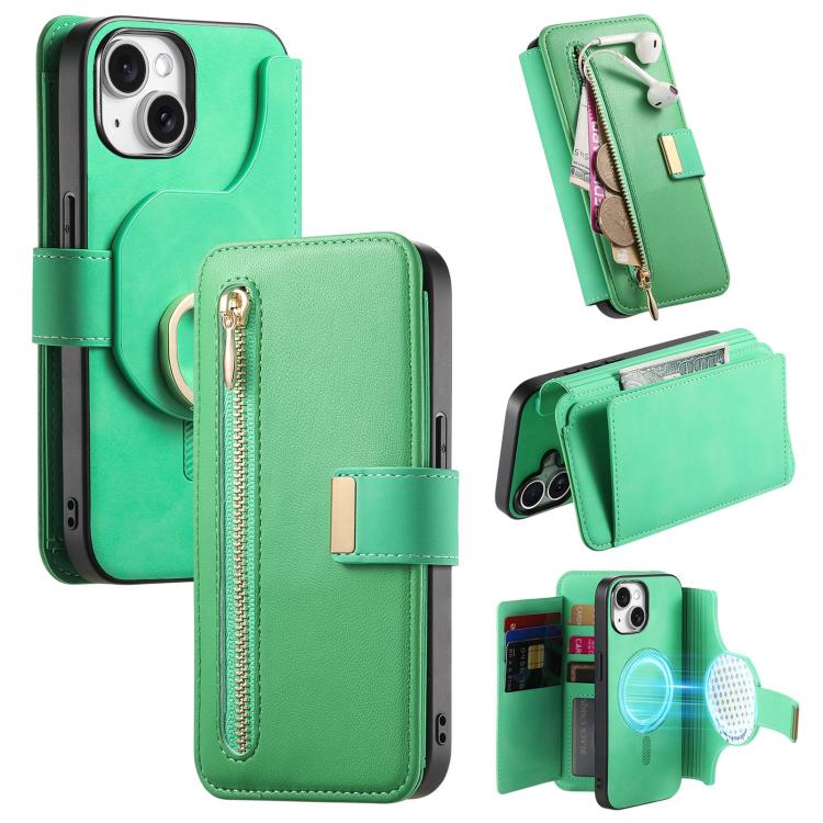 Ring Zipper Wallet RFID Blocking MagSafe Leather Phone Case, For iPhone 13, For iPhone 12 / 12 Pro, For iPhone 12 Pro Max