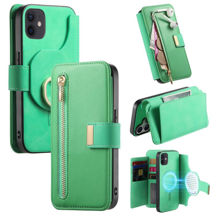 Ring Zipper Wallet RFID Blocking MagSafe Leather Phone Case, For iPhone 13, For iPhone 12 / 12 Pro, For iPhone 12 Pro Max
