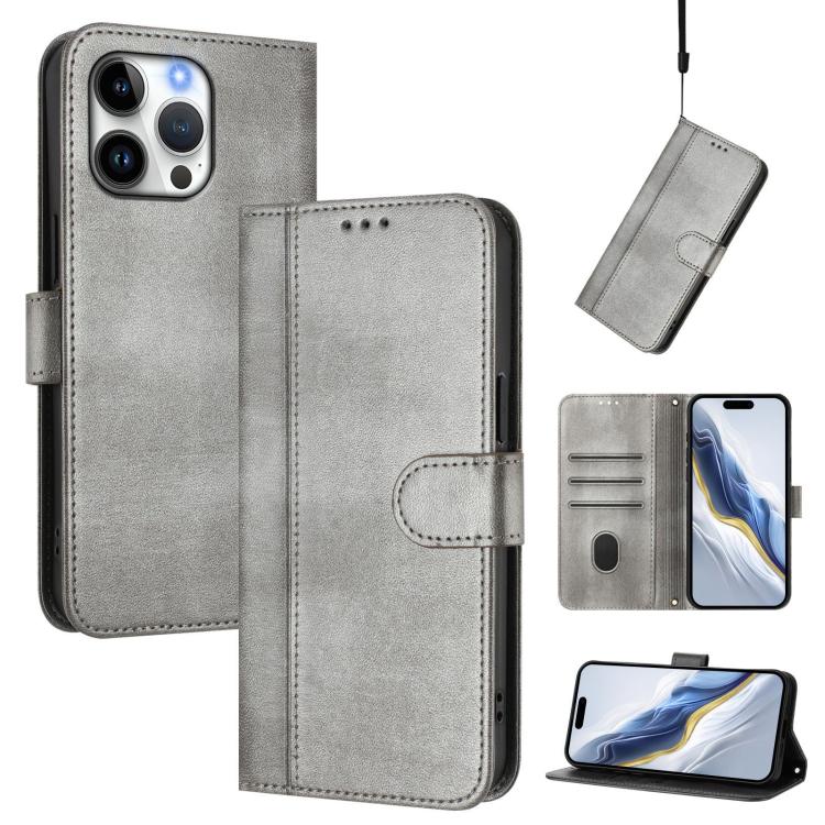 Line Splicing Buckle Retro Leather Phone Case, For iPhone 16 Pro, For iPhone 16 Plus, For iPhone 16