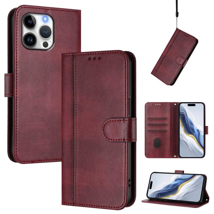 Line Splicing Buckle Retro Leather Phone Case, For iPhone 16 Pro, For iPhone 16 Plus, For iPhone 16